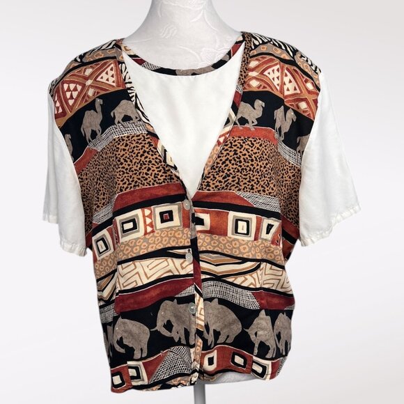 Vintage Bobbie Brooks Animal Print Button Up Shirt XL - Picture 1 of 9